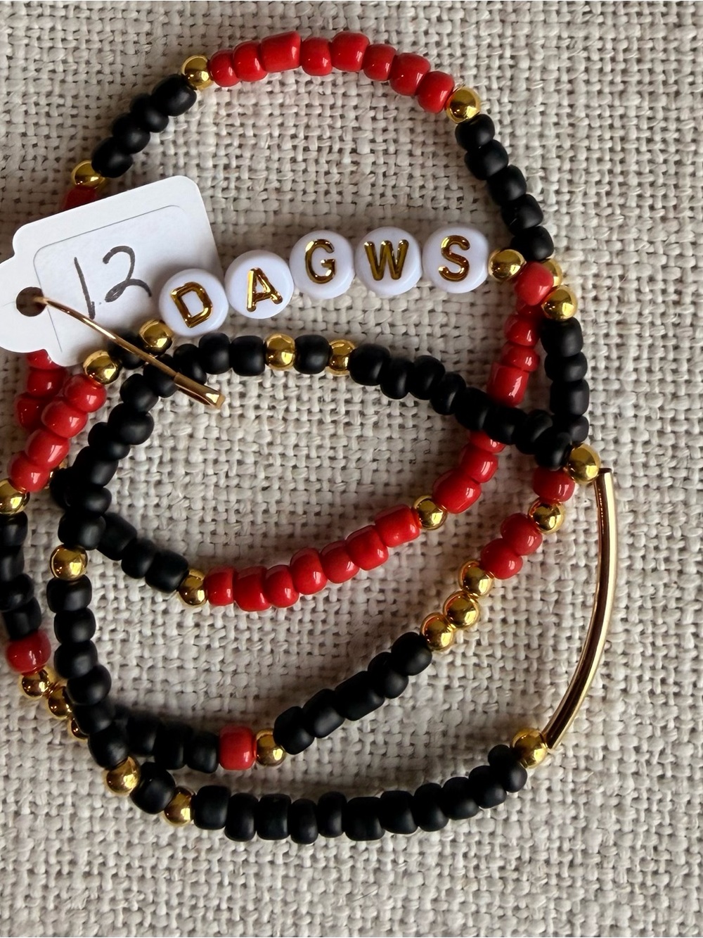 Beaded Stretch Bracelet Set - Red, Black & Gold